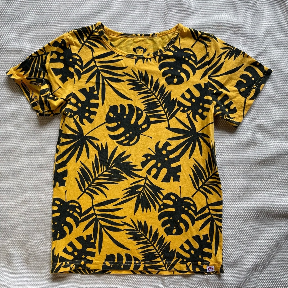 Appaman Boys 8 Tropical Leaf Print T-Shirt Yellow Black 100% Cotton Monstera